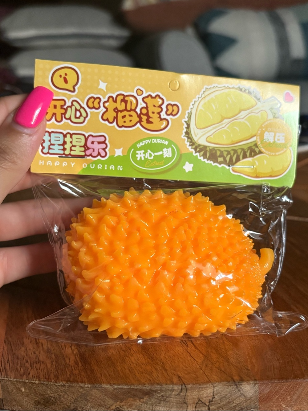 Happy Durian Squeeze Toy - Bright Orange Spiky Stress Ball